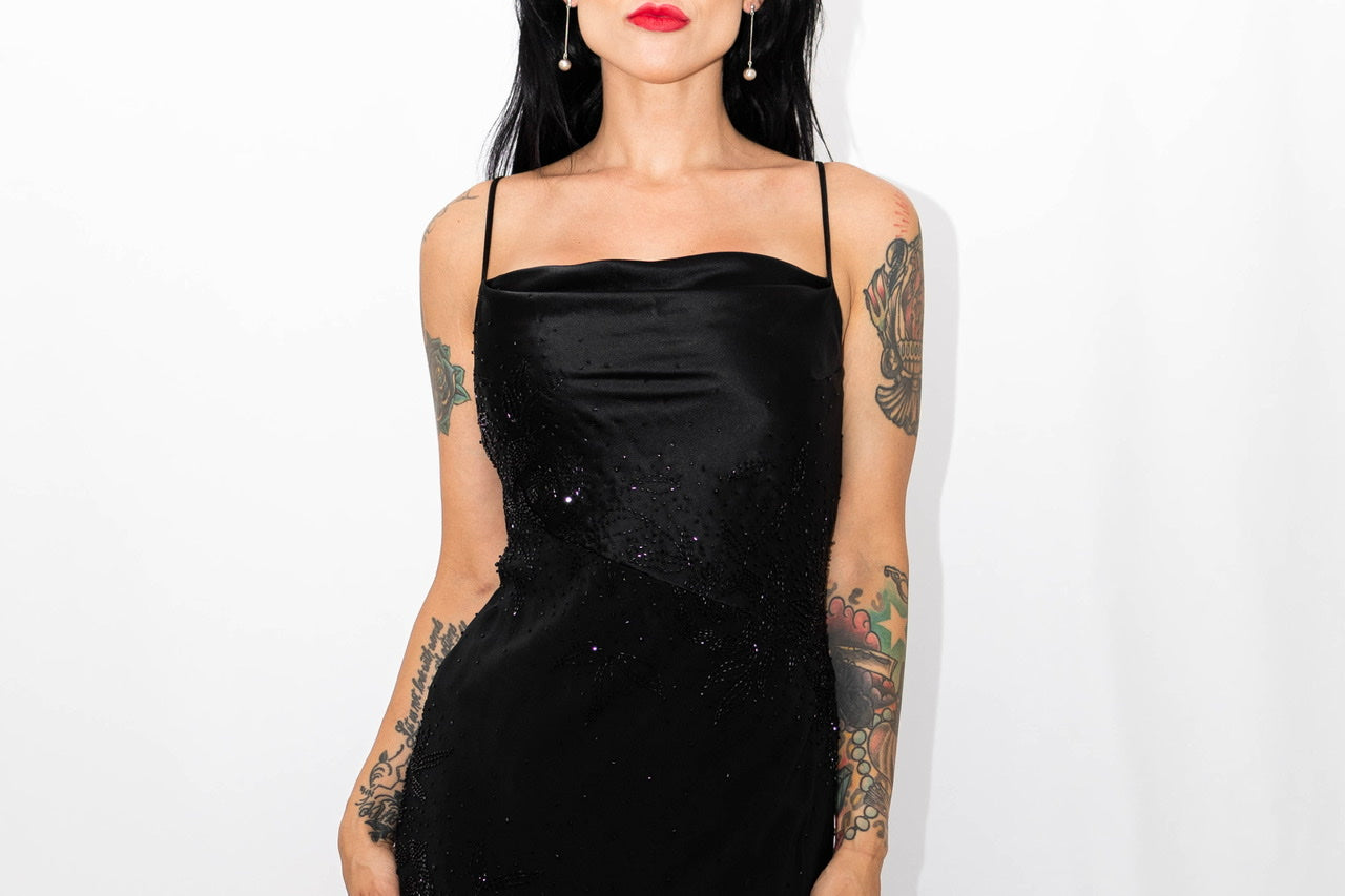 Vintage Hollywood Style Embroidered Evening Dress (S) Ozasco Vintage Vintage Hollywood Style Embroidered Evening Dress (S) Ozasco Vintage